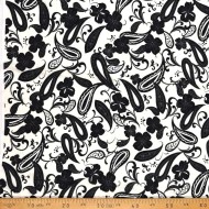 Tissu viscose paisley fleuri contrasté noir et blanc cassé