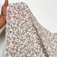 Tissu popeline coton paisley fleurs vintage orange blanc