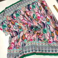 Tissu viscose paisley multicolore à bordure ethnique vert