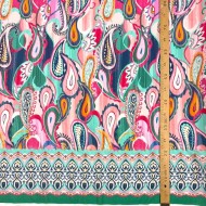 Tissu viscose paisley multicolore à bordure ethnique vert