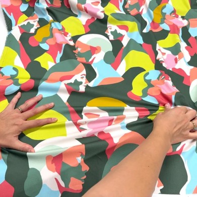Tissu coton élasthanne Visages multicolores