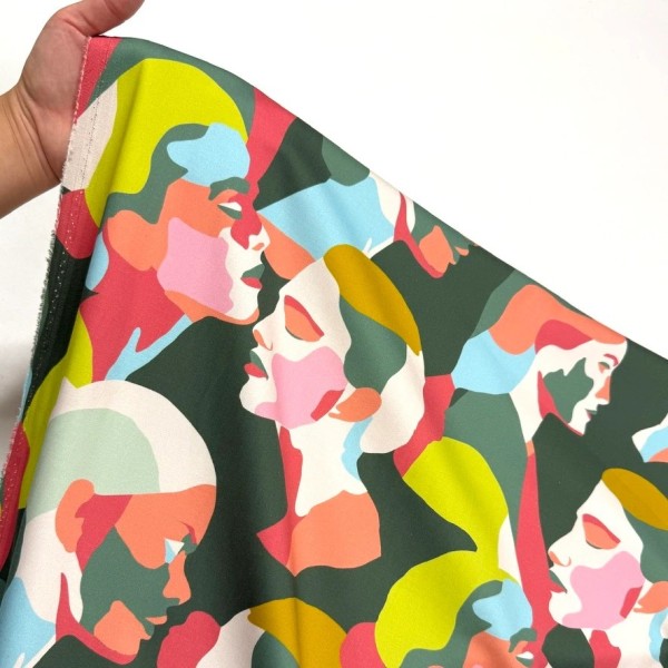 Tissu coton élasthanne Visages multicolores Tissu coton élasthanne Visages multicolores