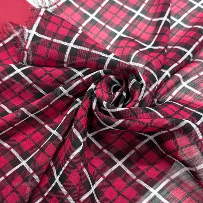 Tissu voile de polyester Carreaux tartan framboise