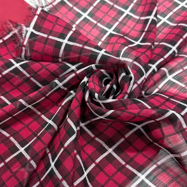 Tissu voile de polyester Carreaux tartan framboise Tissu voile de polyester Carreaux tartan framboise