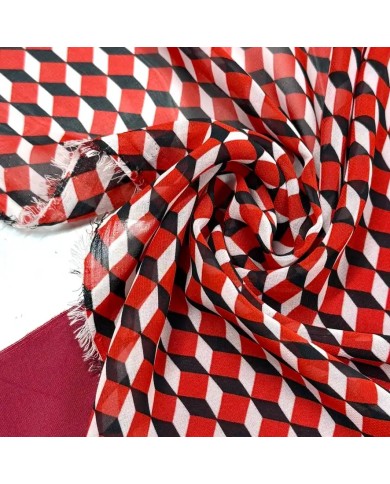 Tissu voile de polyester Cubes rouges et noirs