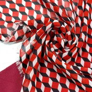 Tissu voile de polyester Cubes rouges et noirs