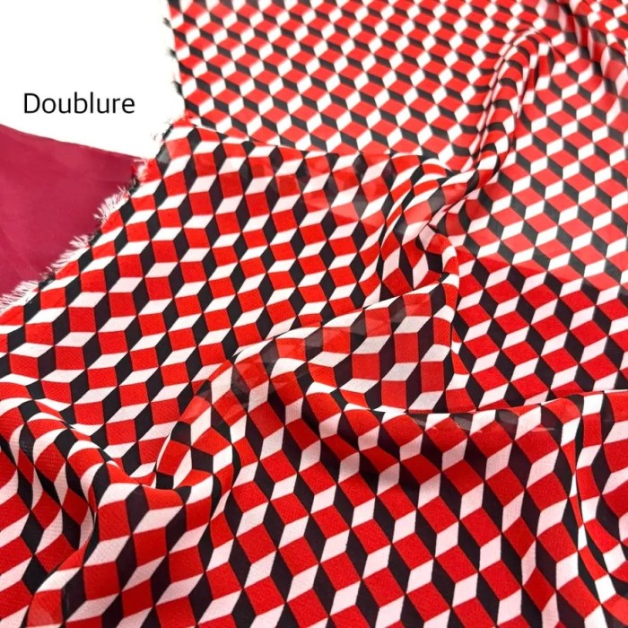 Tissu voile de polyester Cubes rouges et noirs