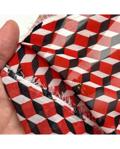Tissu voile de polyester Cubes rouges et noirs