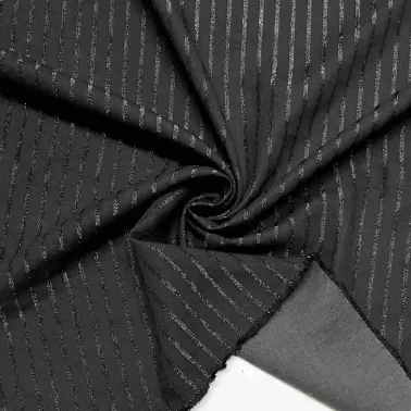 Tissu coton polyester lurex rayures noir - Haute couture