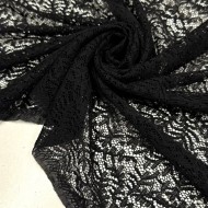 Tissu dentelle polyester élasthanne feuillage noir Haute Couture