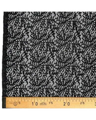 Tissu dentelle polyester élasthanne feuillage noir Haute Couture
