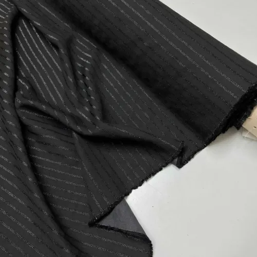 Tissu coton polyester lurex rayures noir - Haute couture