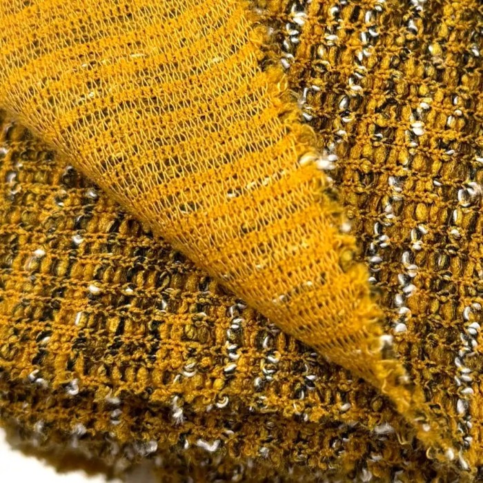 Tissu maille polyester acrylique élasthanne moucheté moutarde