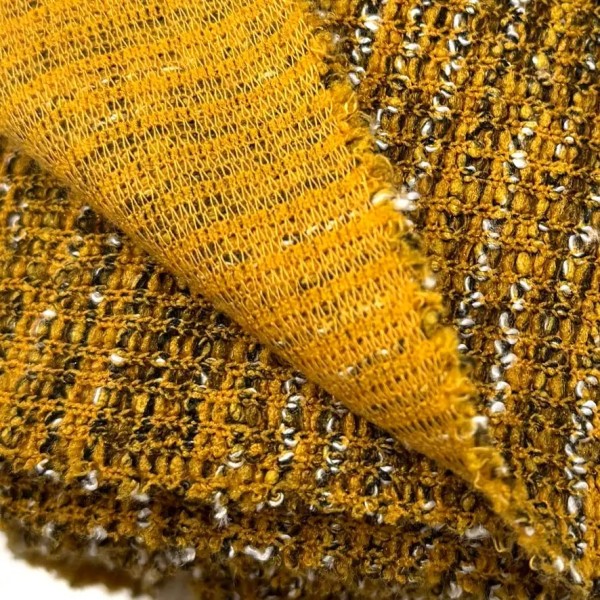 Tissu maille polyester acrylique élasthanne moucheté moutarde Tissu maille polyester acrylique élasthanne moucheté moutarde