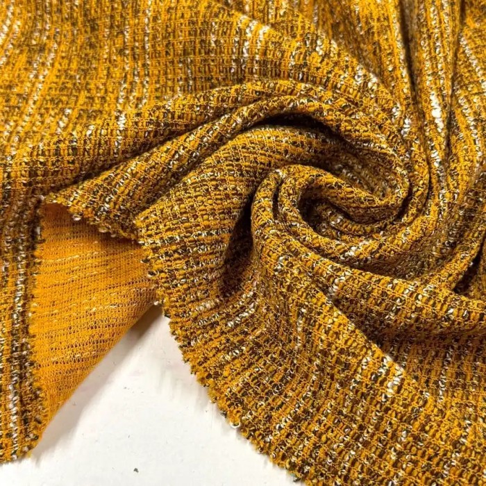 Tissu maille polyester acrylique élasthanne moucheté moutarde