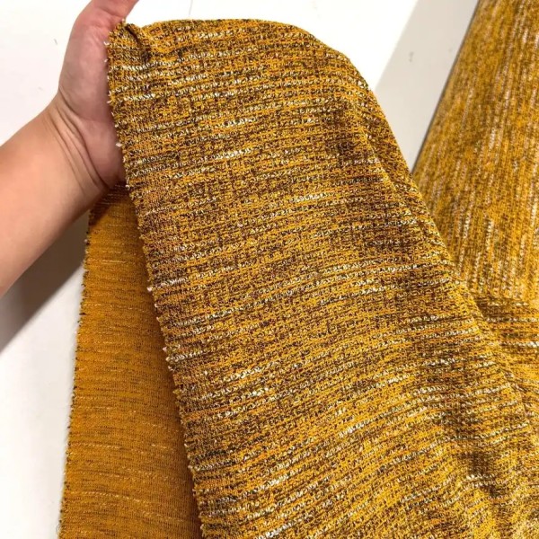 Tissu maille polyester acrylique élasthanne moucheté moutarde Tissu maille polyester acrylique élasthanne moucheté moutarde
