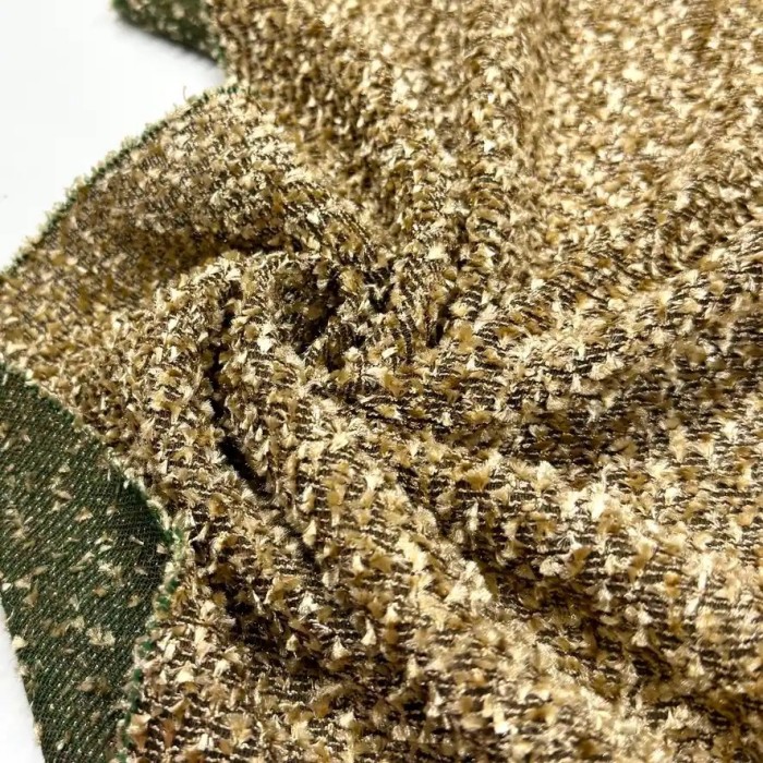Tissu polyester coton beige effet tweed Bouclé doré
