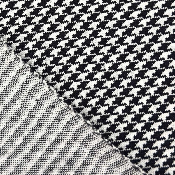 Tissu polyester jersey extensible pied de poule blanc et noir Tissu polyester jersey extensible pied de poule blanc et noir