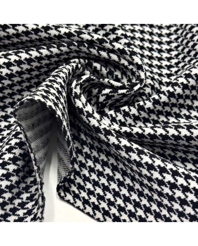 Tissu polyester jersey extensible pied de poule blanc et noir Tissu polyester jersey extensible pied de poule blanc et noir
