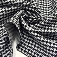 Tissu polyester jersey extensible pied de poule blanc et noir