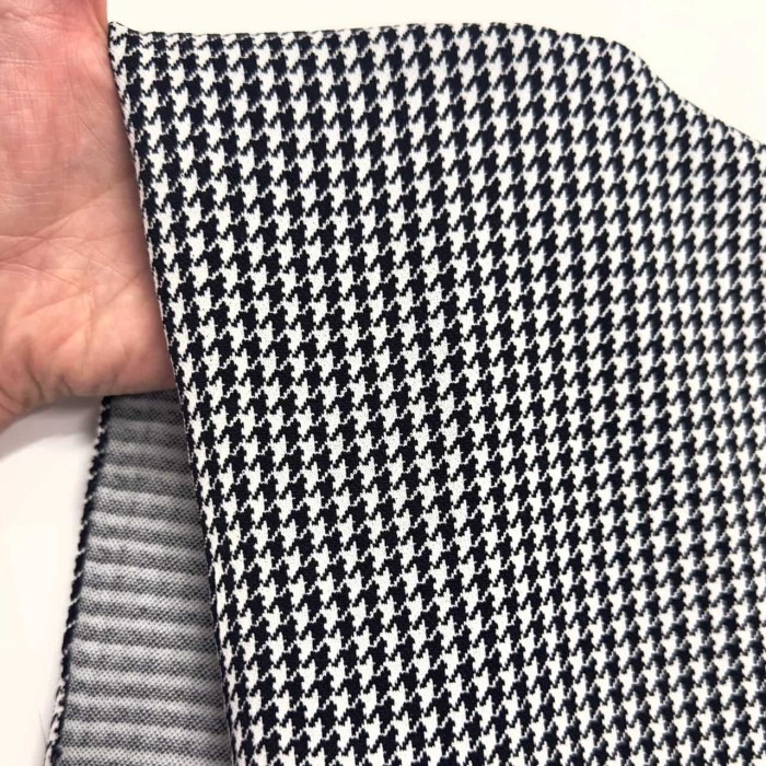 Tissu polyester jersey extensible pied de poule blanc et noir