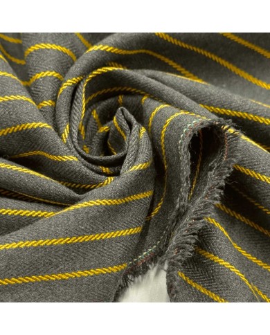 Tissu polyester aspect laine à rayures jaunes sur gris foncé Tissu polyester aspect laine à rayures jaunes sur gris foncé