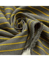 Tissu polyester aspect laine à rayures jaunes sur gris foncé Tissu polyester aspect laine à rayures jaunes sur gris foncé