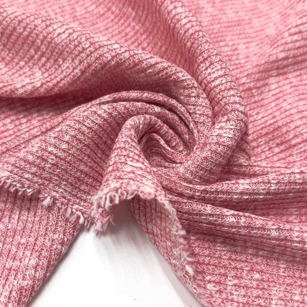 Tissu maille polyester coton côtelée rose chiné Tissu maille polyester coton côtelée rose chiné