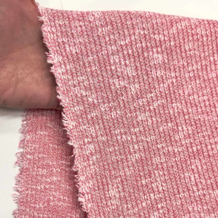 Tissu maille polyester coton côtelée rose chiné Tissu maille polyester coton côtelée rose chiné