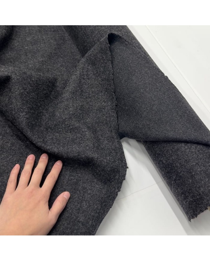 Tissu Polyester-laine Gris Anthracite Uni - Pour Vêtements, Coupon Neuf