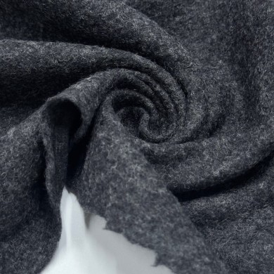 Tissu laine polyester gratté uni gris anthracite