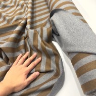 Tissu Laine polyester à rayures marron et gris