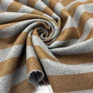Tissu Laine polyester à rayures marron et gris