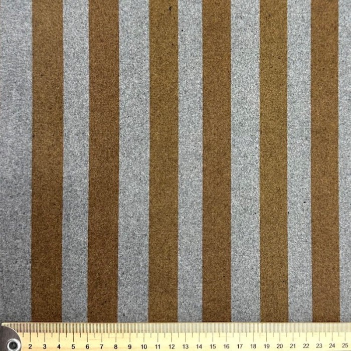 Tissu Laine polyester à rayures marron et gris