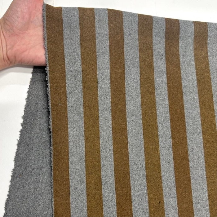 Tissu Laine polyester à rayures marron et gris