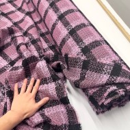 Tissu laine polyester à grandes carreaux rose et noir Tissu laine polyester à grandes carreaux rose et noir
