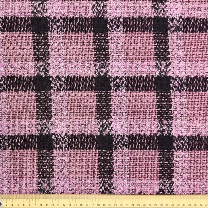 Tissu laine polyester à grandes carreaux rose et noir Tissu laine polyester à grandes carreaux rose et noir