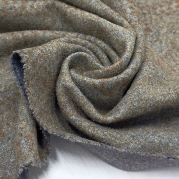 Tissu laine polyester motif abstrait marron sur gris