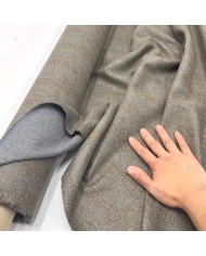 Tissu laine polyester motif abstrait marron sur gris