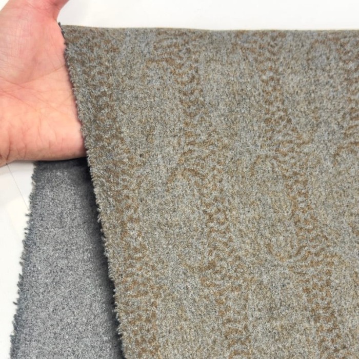 Tissu laine polyester motif abstrait marron sur gris