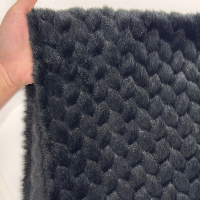 Tissu fausse fourrure acrylique polyester relief écaille noir