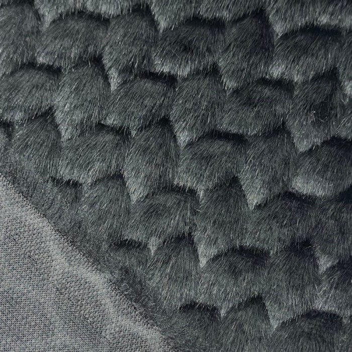 Tissu fausse fourrure acrylique polyester relief écaille noir