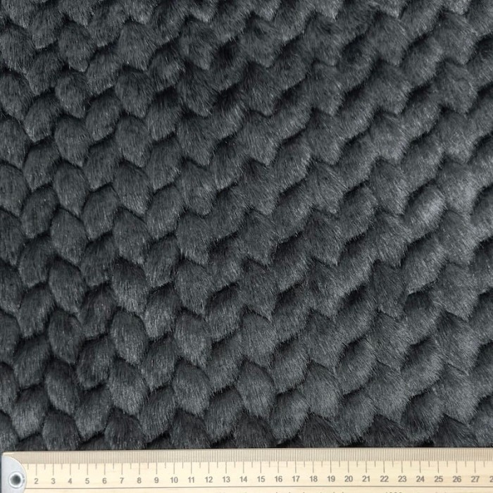 Tissu fausse fourrure acrylique polyester relief écaille noir