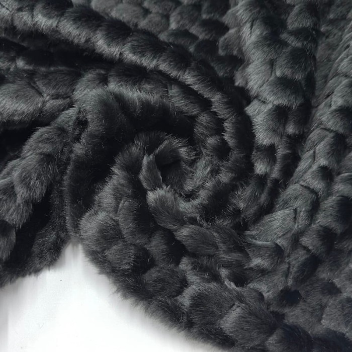 Tissu fausse fourrure acrylique polyester relief écaille noir