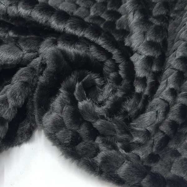 Tissu fausse fourrure acrylique polyester relief écaille noir Tissu fausse fourrure acrylique polyester relief écaille noir