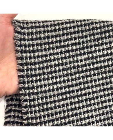 Tissu laine polyester tweed rigide à carreaux noir et blanc Tissu laine polyester tweed rigide à carreaux noir et blanc