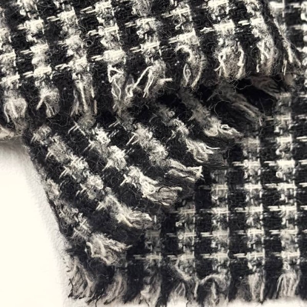 Tissu laine polyester tweed rigide à carreaux noir et blanc Tissu laine polyester tweed rigide à carreaux noir et blanc
