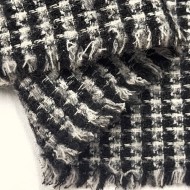 Tissu laine polyester tweed rigide à carreaux noir et blanc