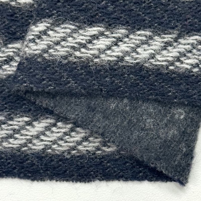 Tissu laine polyester maille épaisse à rayures marine foncé gris clair