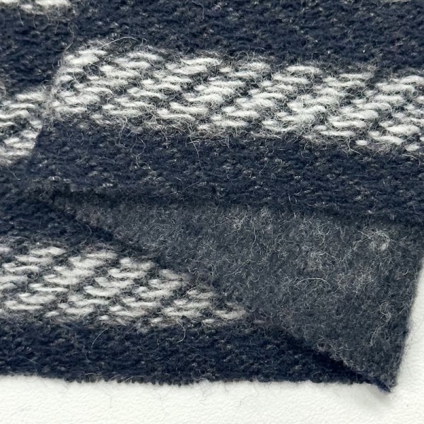 Tissu laine polyester maille épaisse à rayures marine foncé gris clair Tissu laine polyester maille épaisse à rayures marine foncé gris clair